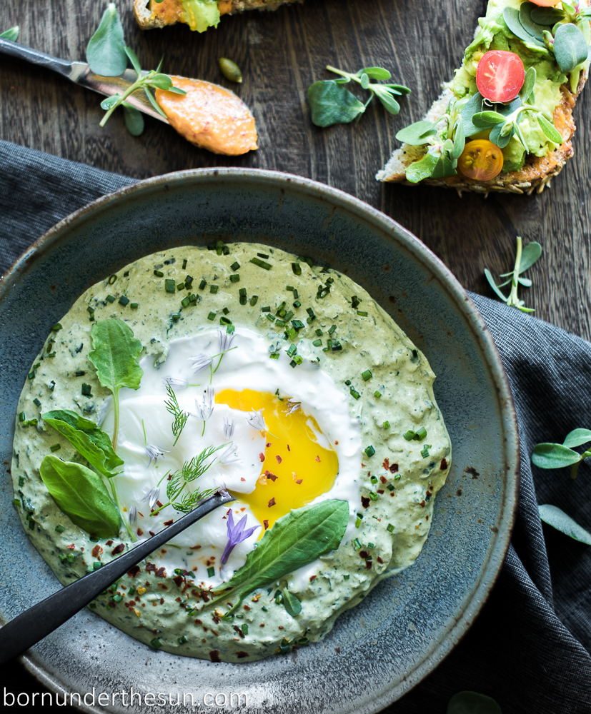 Creamed sorrel and kale Turkish&nbsp;egg